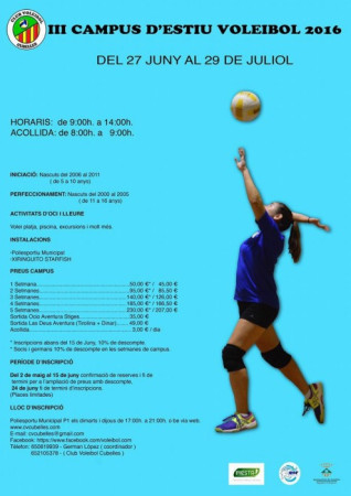 Cartell Campus d'estiu 2016_Club Voleibol Cubelles