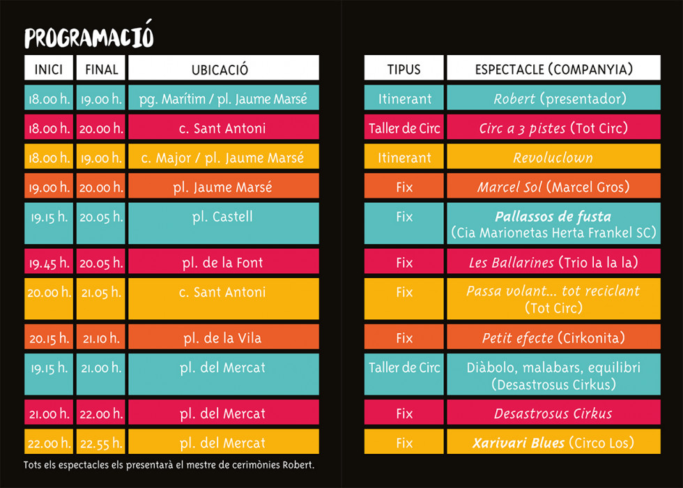 Programa espectacles Mostra Pallassos 2017